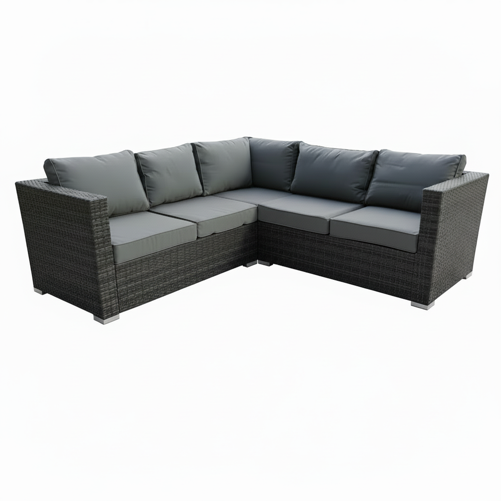 Harry Christian Home Grey Corner Outdoor Premium Rattan Set with Ice Bucket Coffee Table