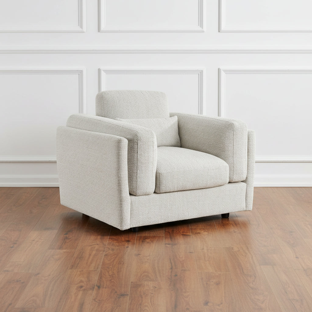 HARRY CHRISTIAN HOME LIGHT BEIGE BELLAGIO ARMCHAIR LIFESTYLE SHOT