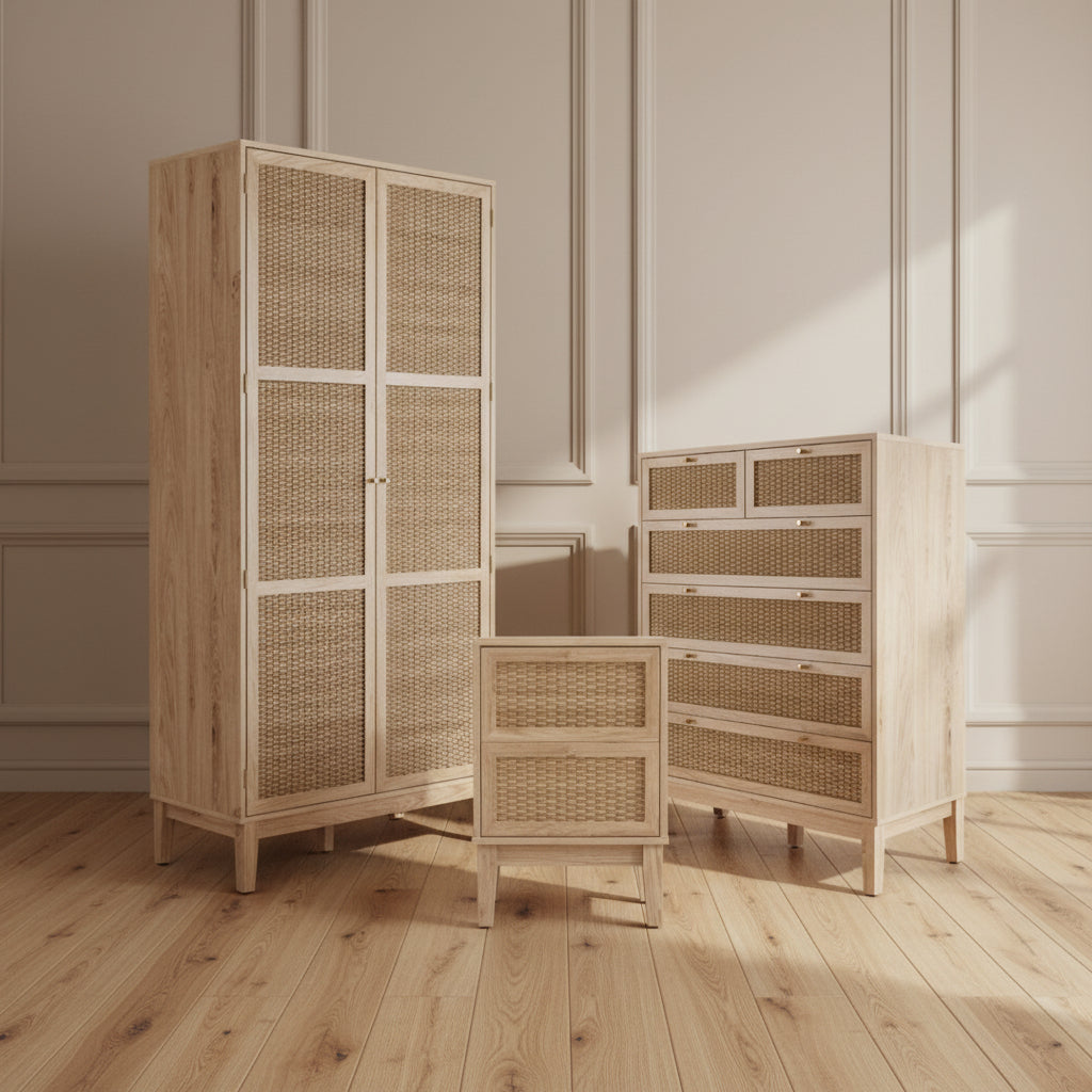 Harry Christian Home Oak & Rattan Accent Bedroom Furniture Set