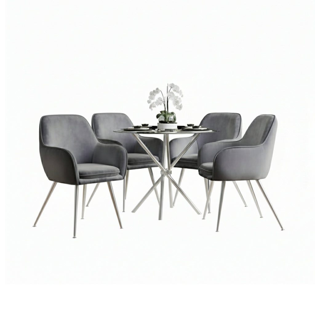Harry Christian Home Silver Dining Set With 4 Chairs