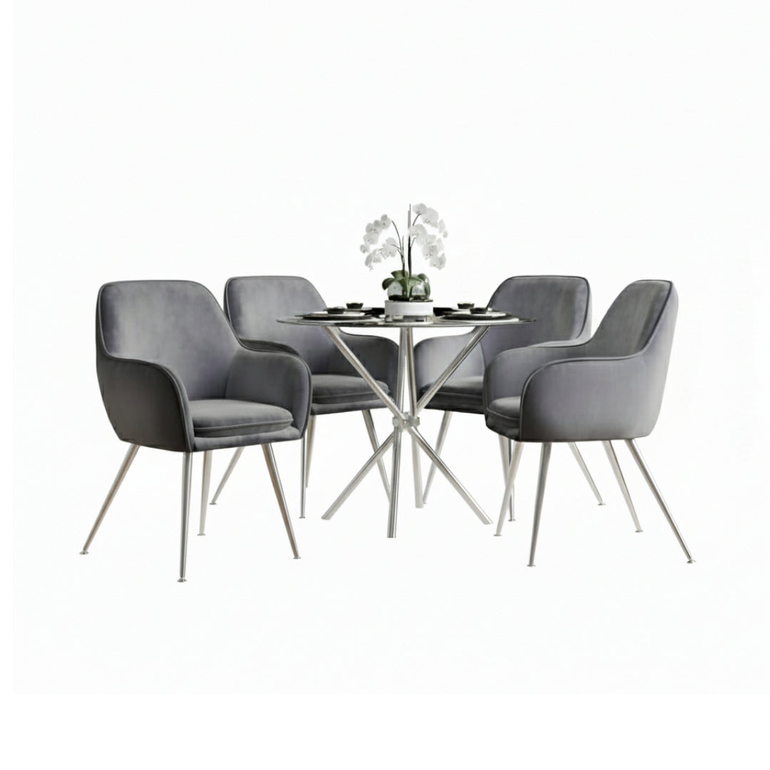 Harry Christian Home Silver Dining Set With 4 Chairs