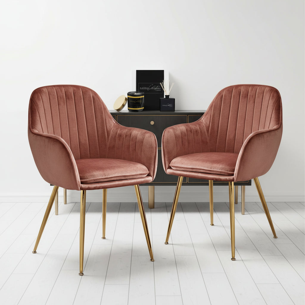 Harry Christian Home Art-deco Vintage Pink & Gold Dining Chairs side by side