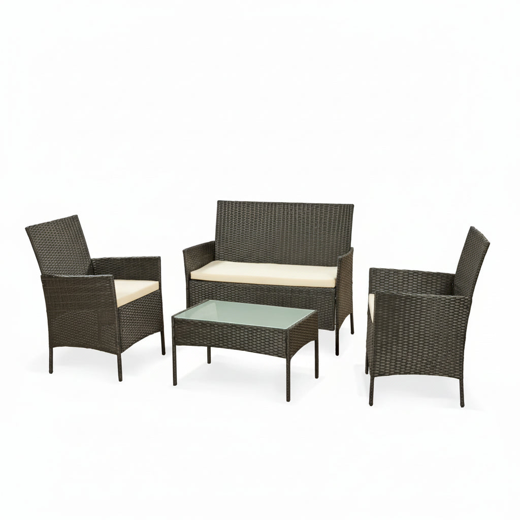Harry Christian Home Black & Cream 4 Piece Rattan Garden Furniture Set