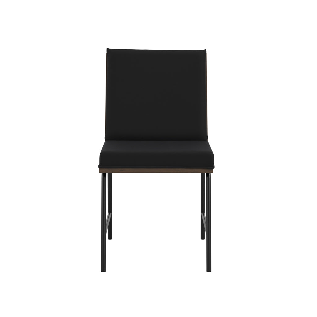 Harry Christian Home Black Dining Chair with Wood Stained Feature Back and Base On a Black Metal Framework