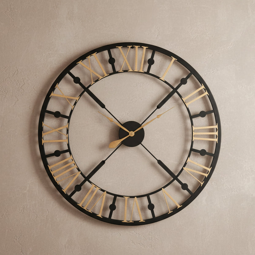 Harry Christian Home Black and Gold Skeleton Wall Clock