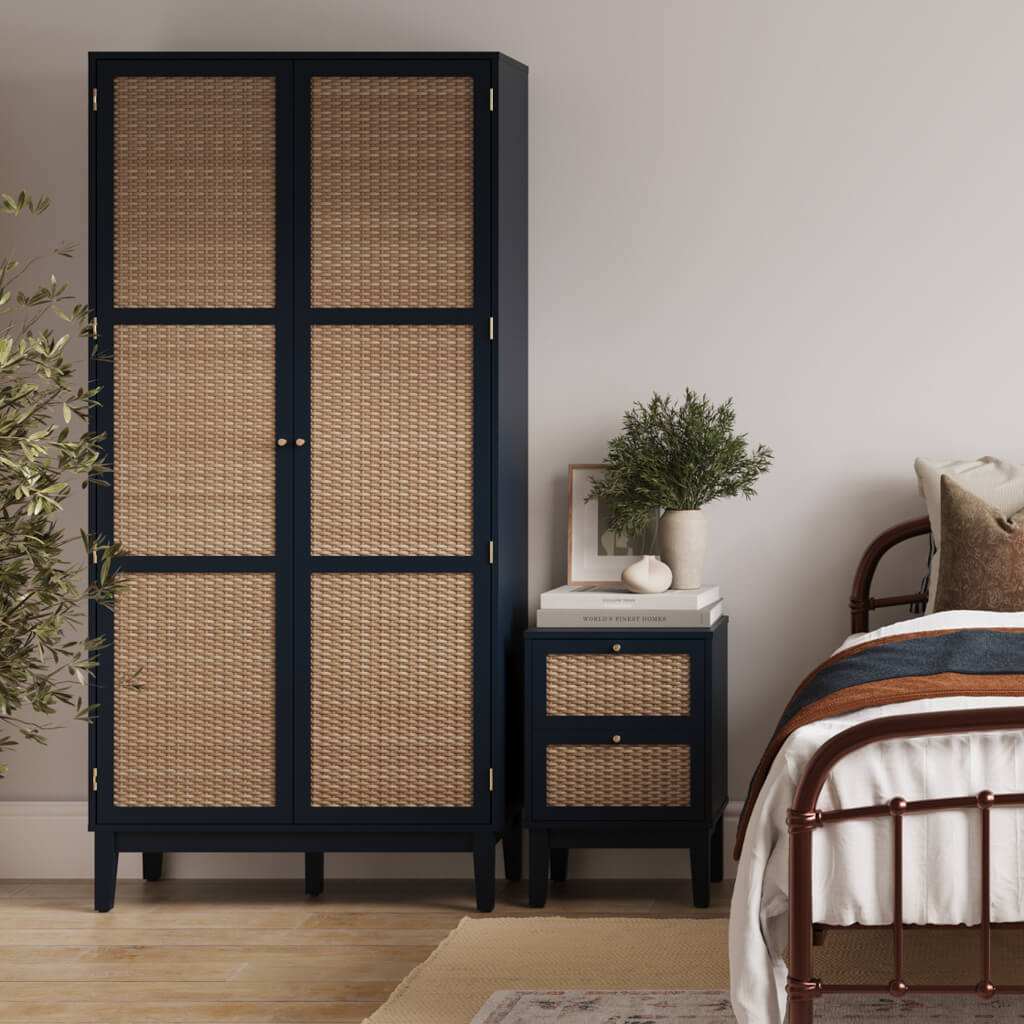 Harry Christian Home Blue & Rattan Double Wardrobe Lifestyle