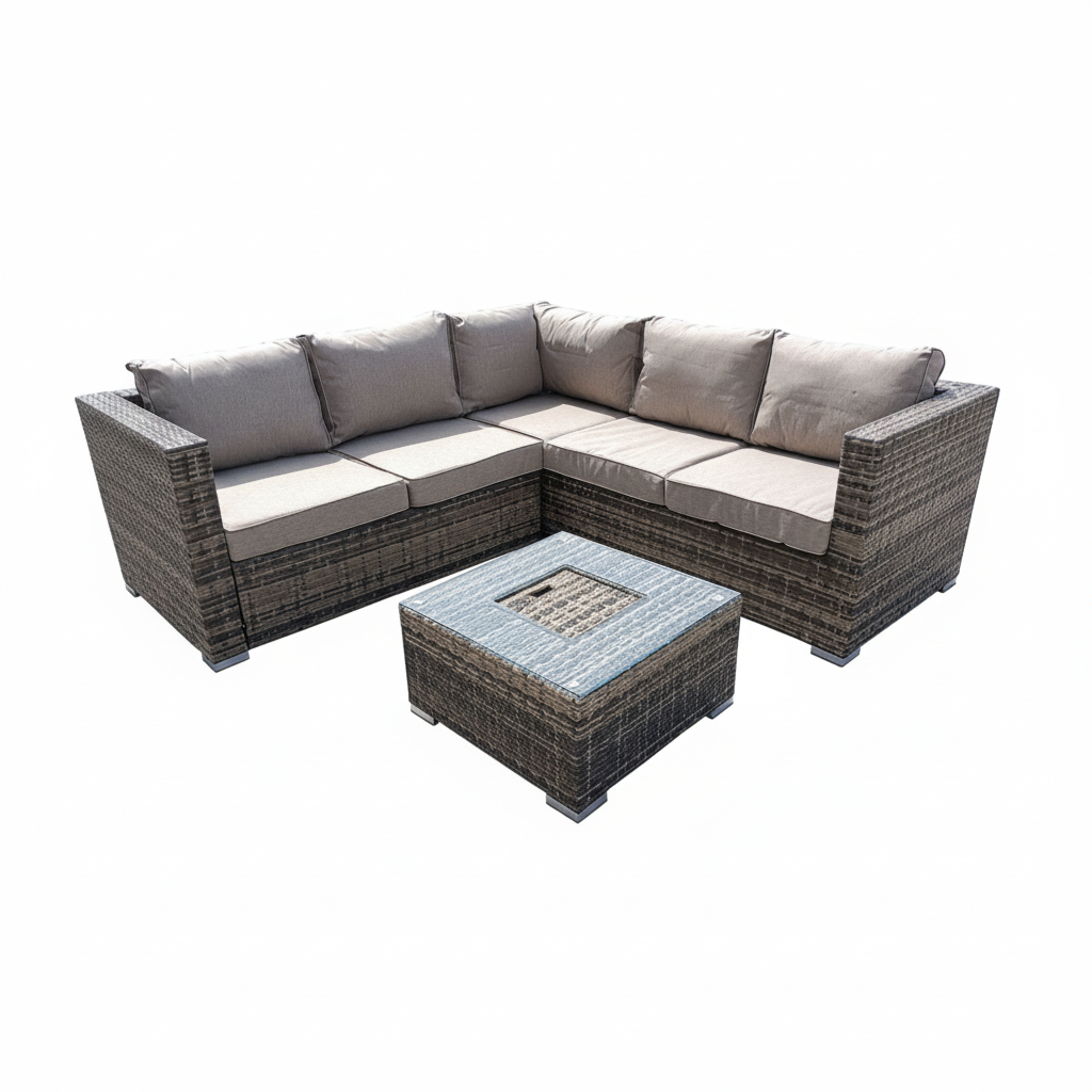 Harry Christian Home Brown Aluminum frame 5 Seater Rattan Garden Furniture Corner Sofa Set With Ice Bucket Coffee Table
