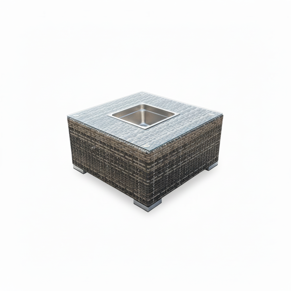 Harry Christian Home Brown Corner Outdoor Premium Rattan Set with Ice Bucket Coffee Table