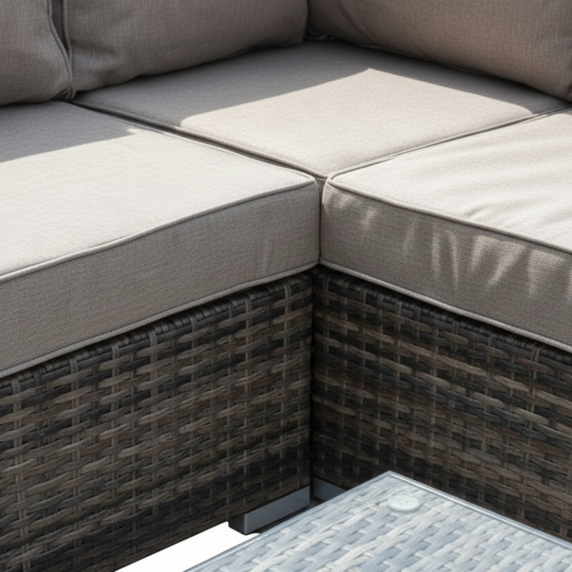 Harry Christian Home Brown Corner Outdoor Premium Rattan Set with Ice Bucket Coffee Table