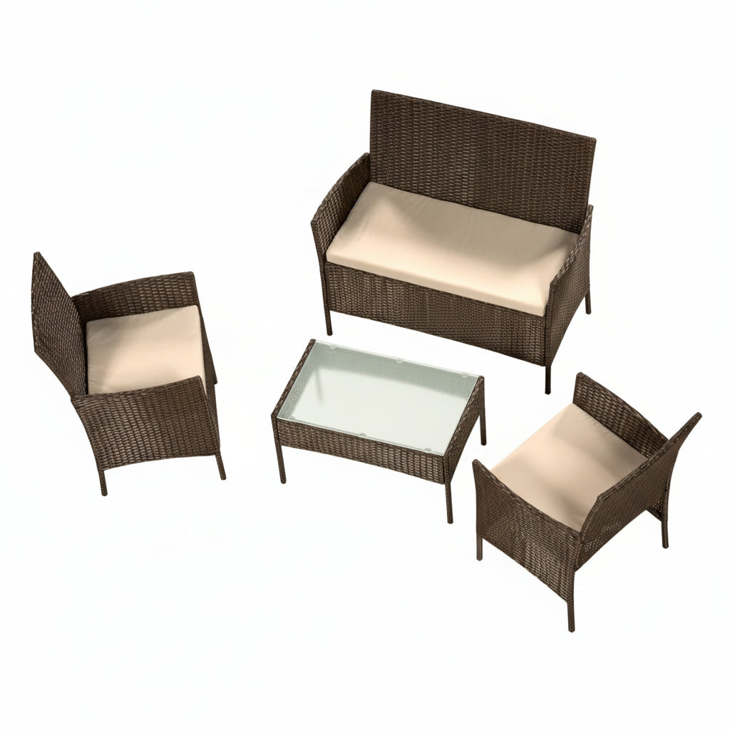 Harry Christian Home Brown Rattan Garden Furniture Set Above View