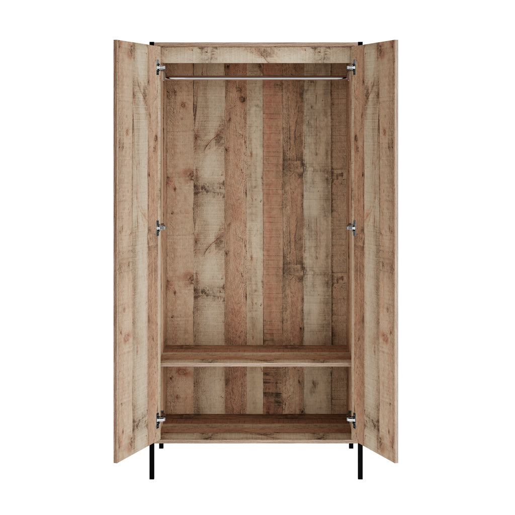 Harry Christian Home Distressed Oak Industrial Style Double Wardrobe