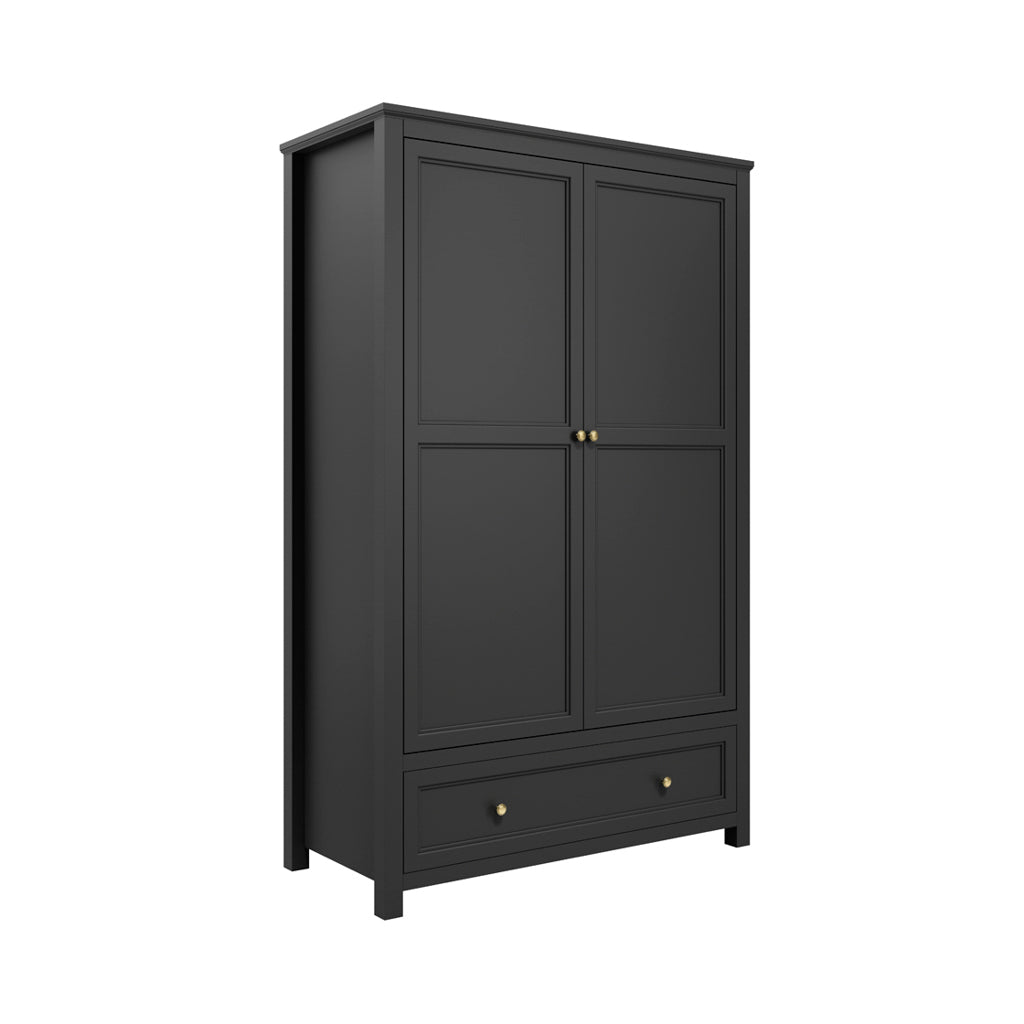 Harry Christian Home Elegance Double Wardrobe Black with Gold Handles