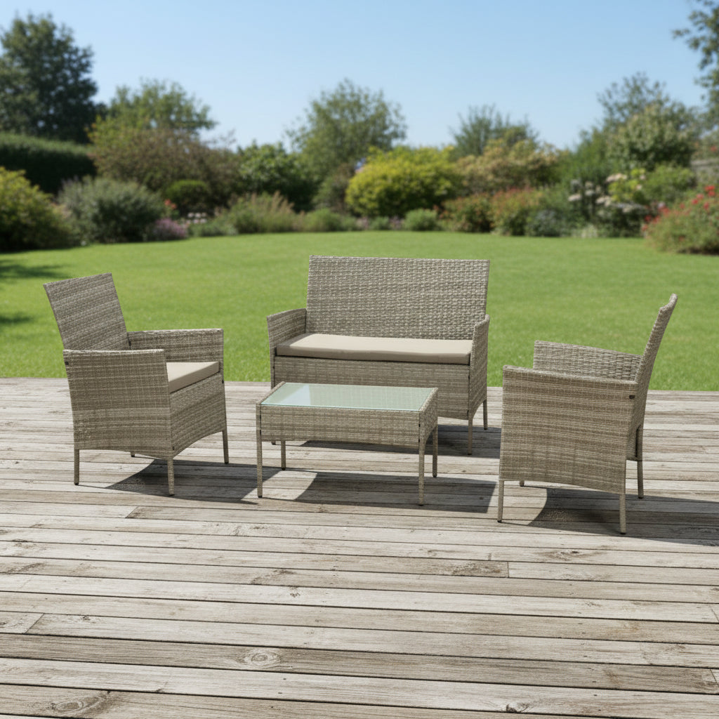 Harry Christian Home Grey 4 Piece Rattan Garden Furniture Set