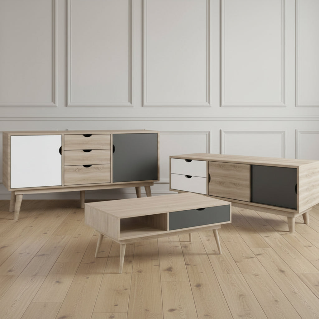 Harry Christian Home Grey Oak and White Living Room Furniture Set