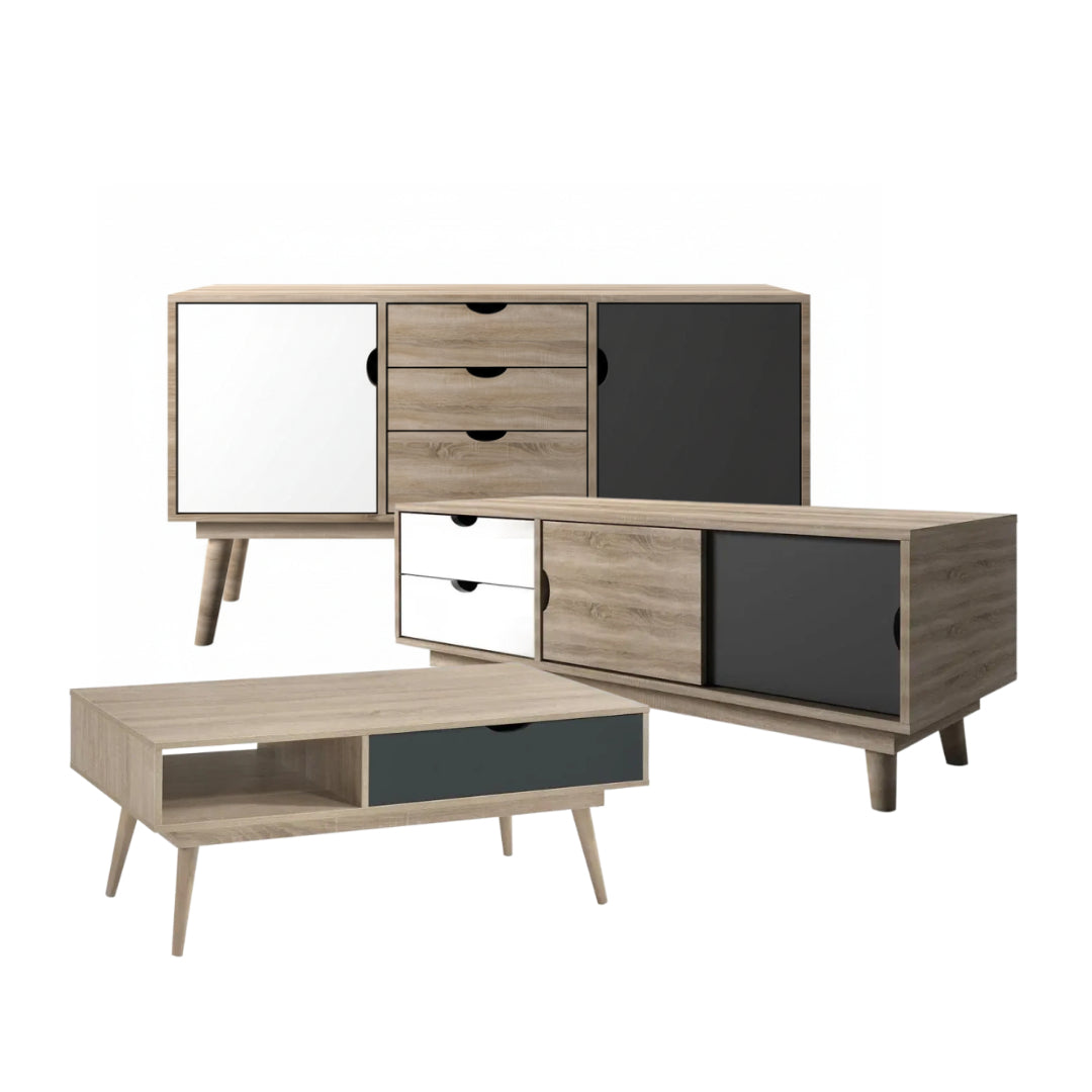 Harry Christian Home Grey Oak and White Living Room Furniture Set