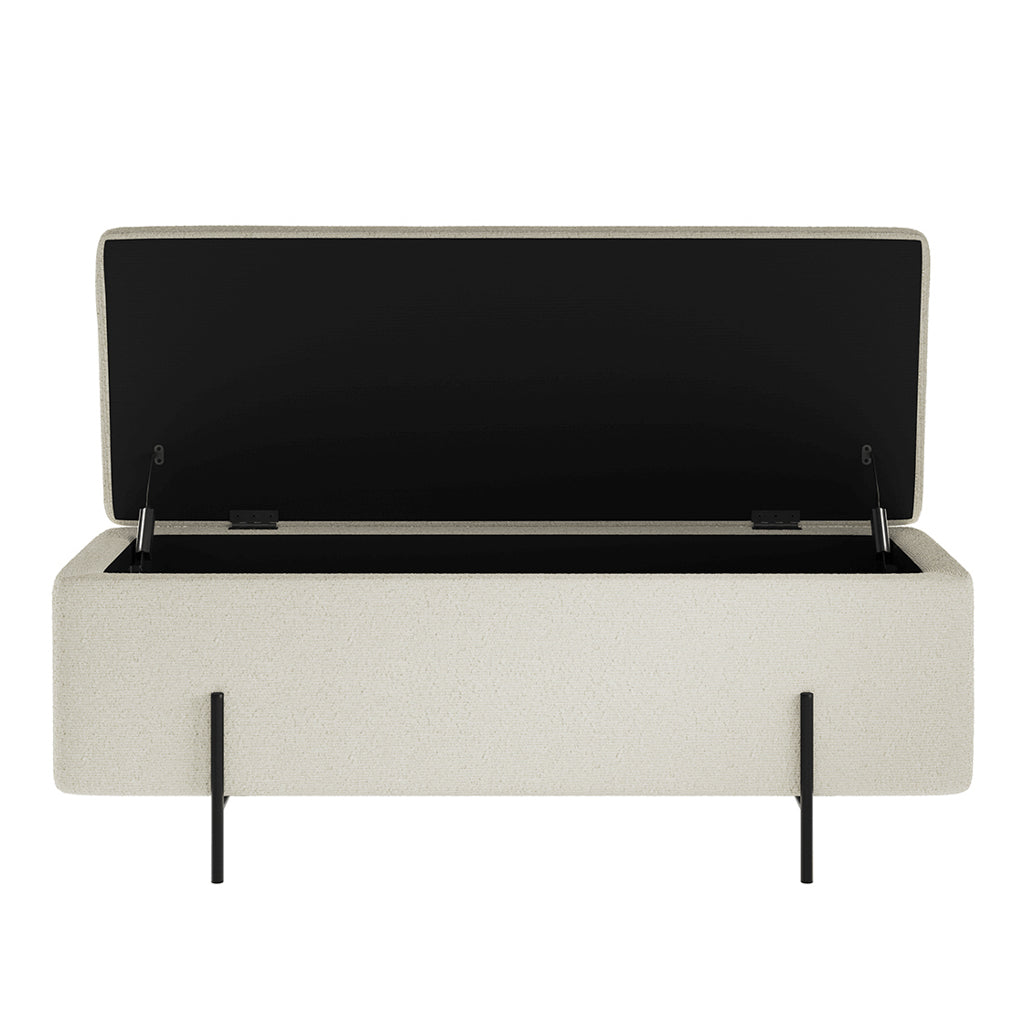 Harry Christian Home Ivory Boucle Storage Ottoman Bench With Sleek Black Legs