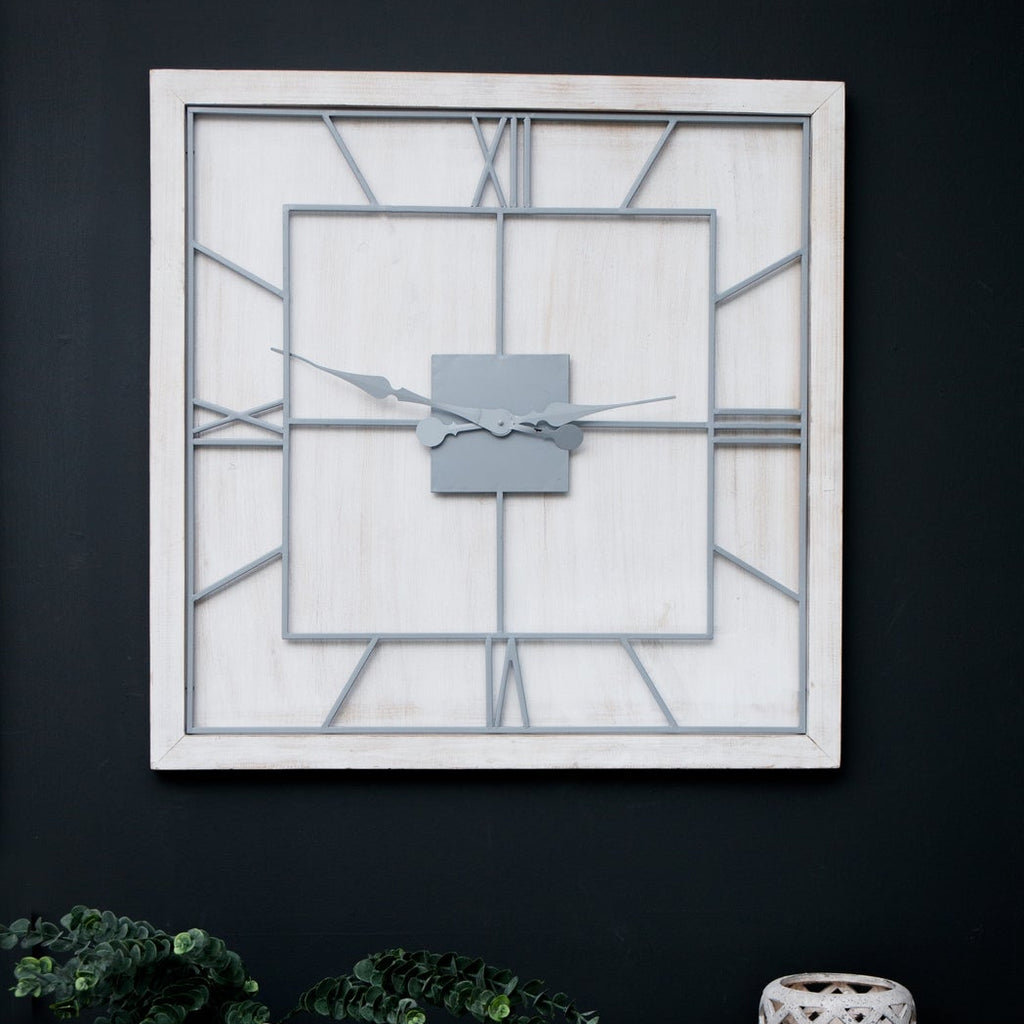 Harry Christian Home Light Grey and White Wash Square Clock