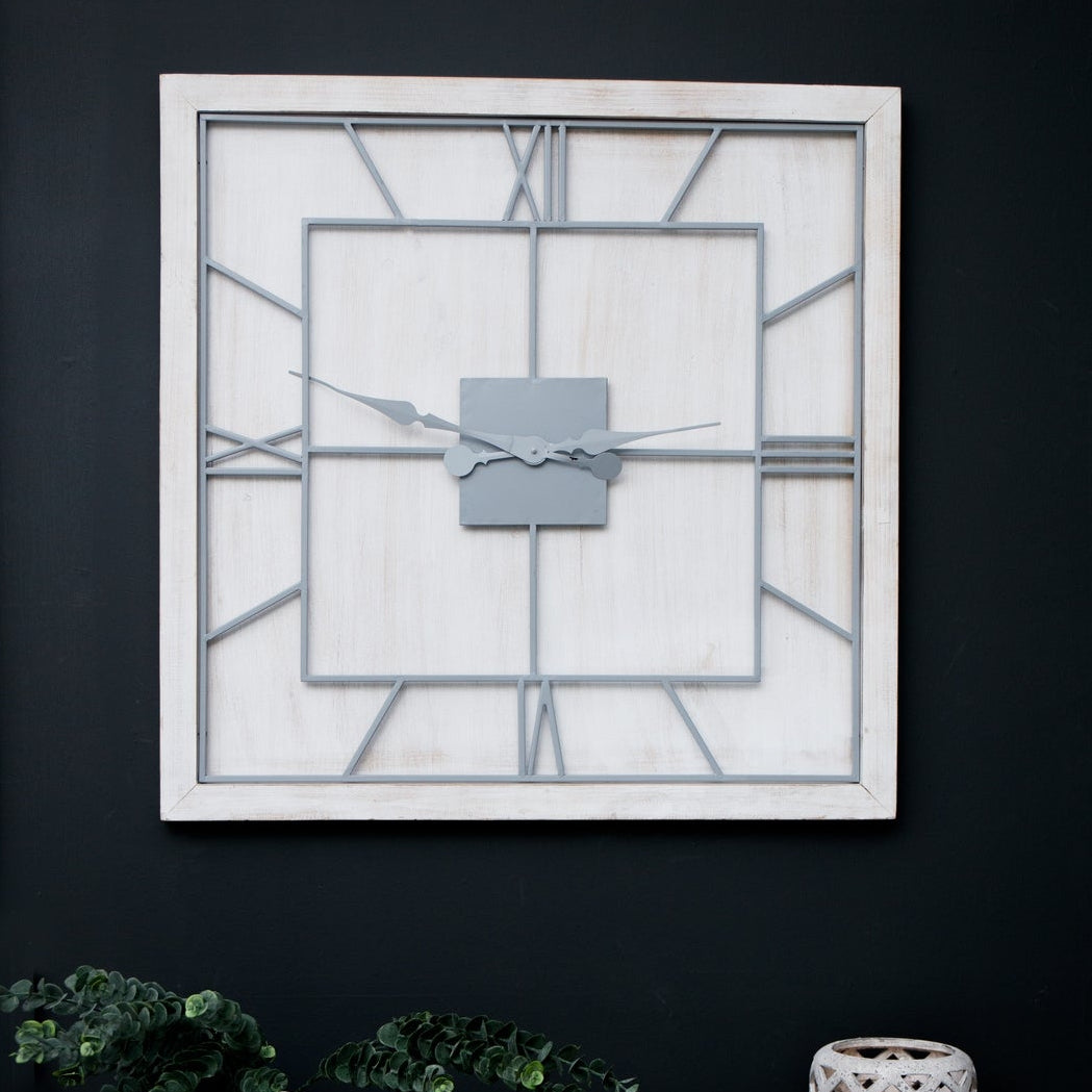 Harry Christian Home Light Grey and White Wash Square Clock