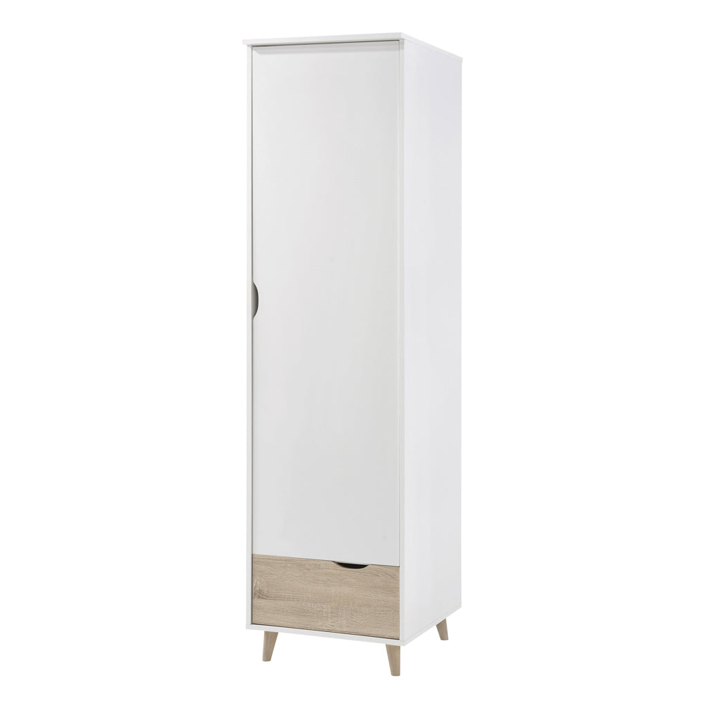White wardrobe with wooden bottom section on a white background Harry Christian Home Modern White-Oak Single Wardrobe