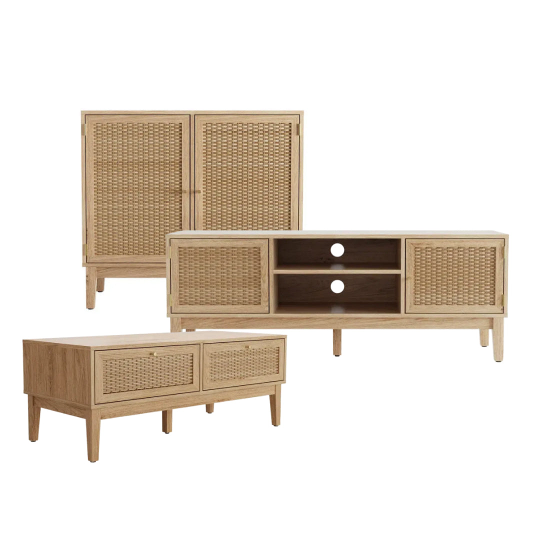 Harry Christian Home Oak & Rattan Living Room Furniture Set