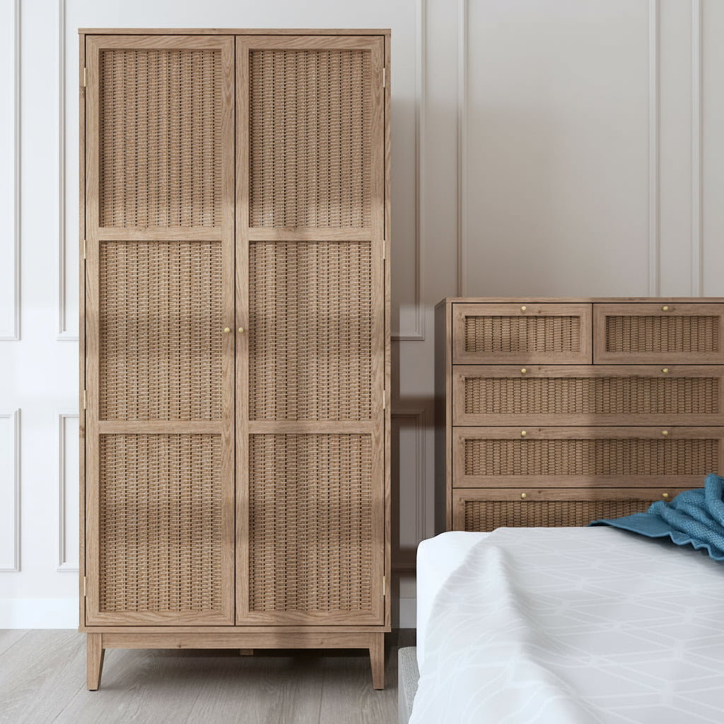 Harry Christian Home Oak & Rattan Double Wardrobe 1