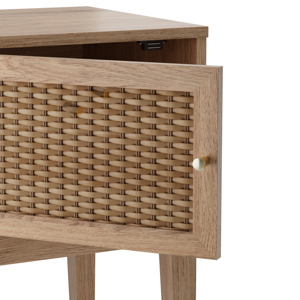 Harry Christian Home Oak & Rattan Side Table