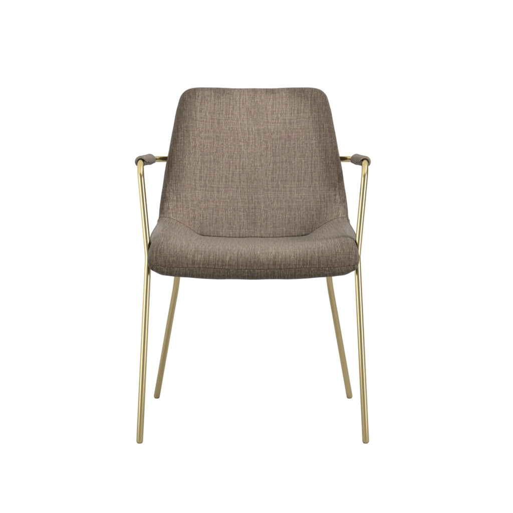 Harry Christian Home Pair Of Monroe Armed Taupe Dining Chairs With Gold Legs
