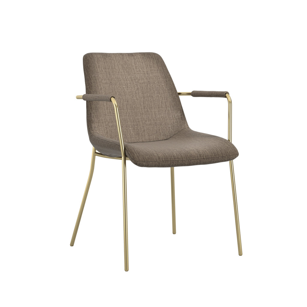 Harry Christian Home Pair Of Monroe Armed Taupe Dining Chairs With Gold legs Angled View