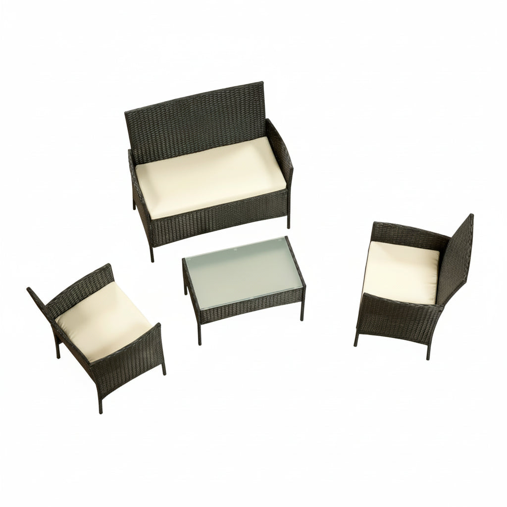 Harry Christian Home Rattan Garden Set Above View Black and Cream