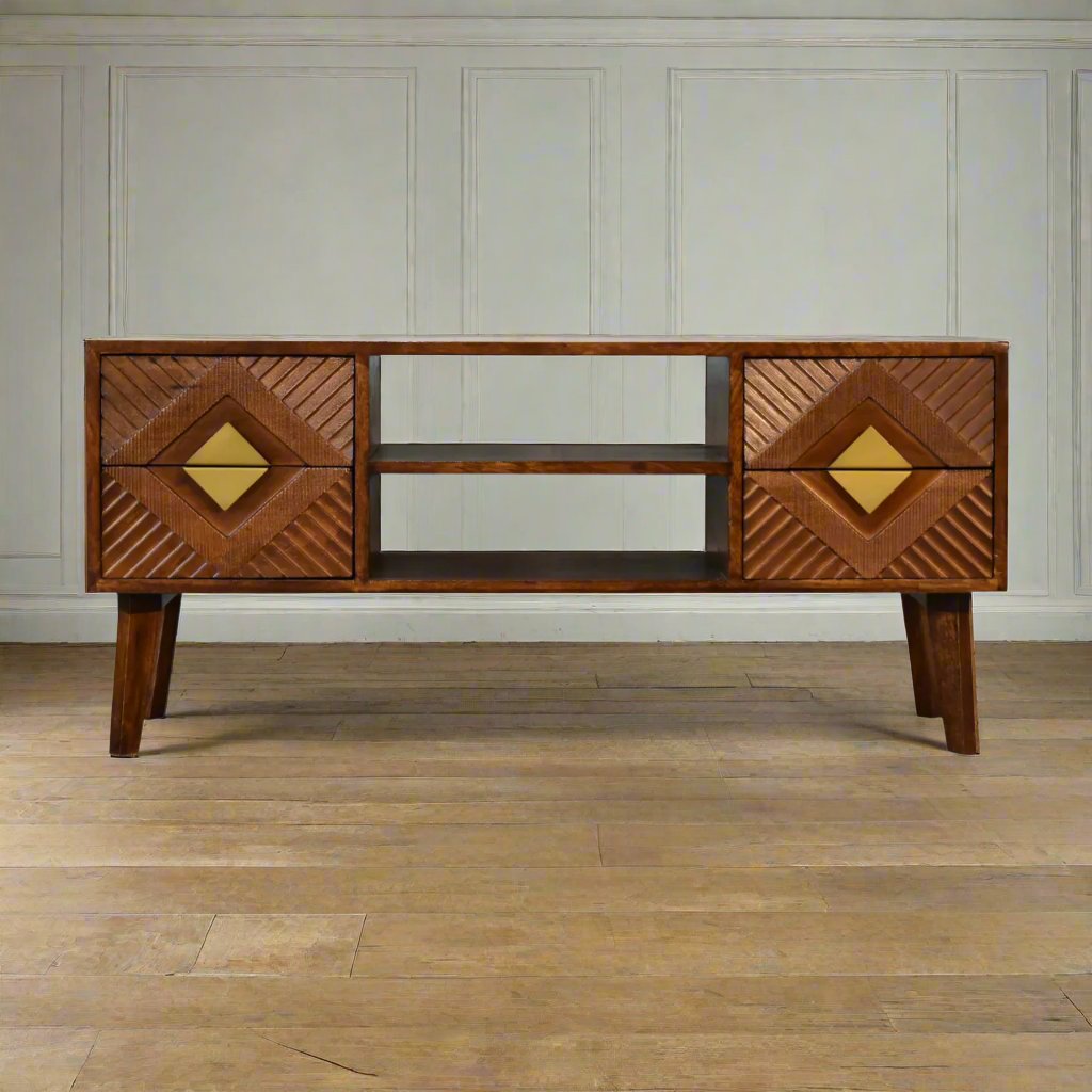 Heritage Home Brown And Gold TV Unit