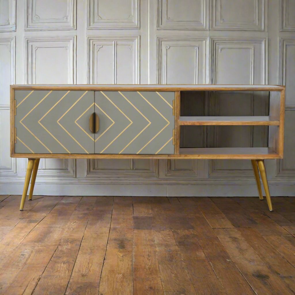 Heritage Home Sleek Cement Brass Inlay Media Unit