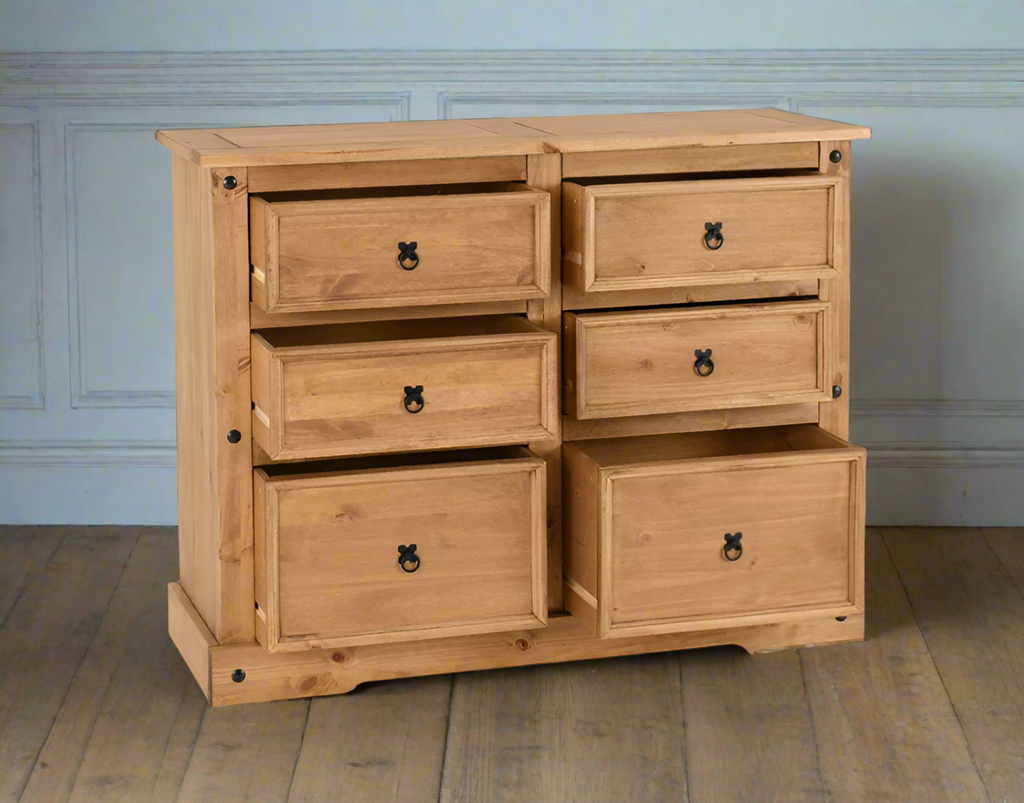 Heritage Home UK Fine Home Furniture Chest Of Drawers Natural Waxed Pine Extra Large Chest Of Drawers Side View Drawers Open