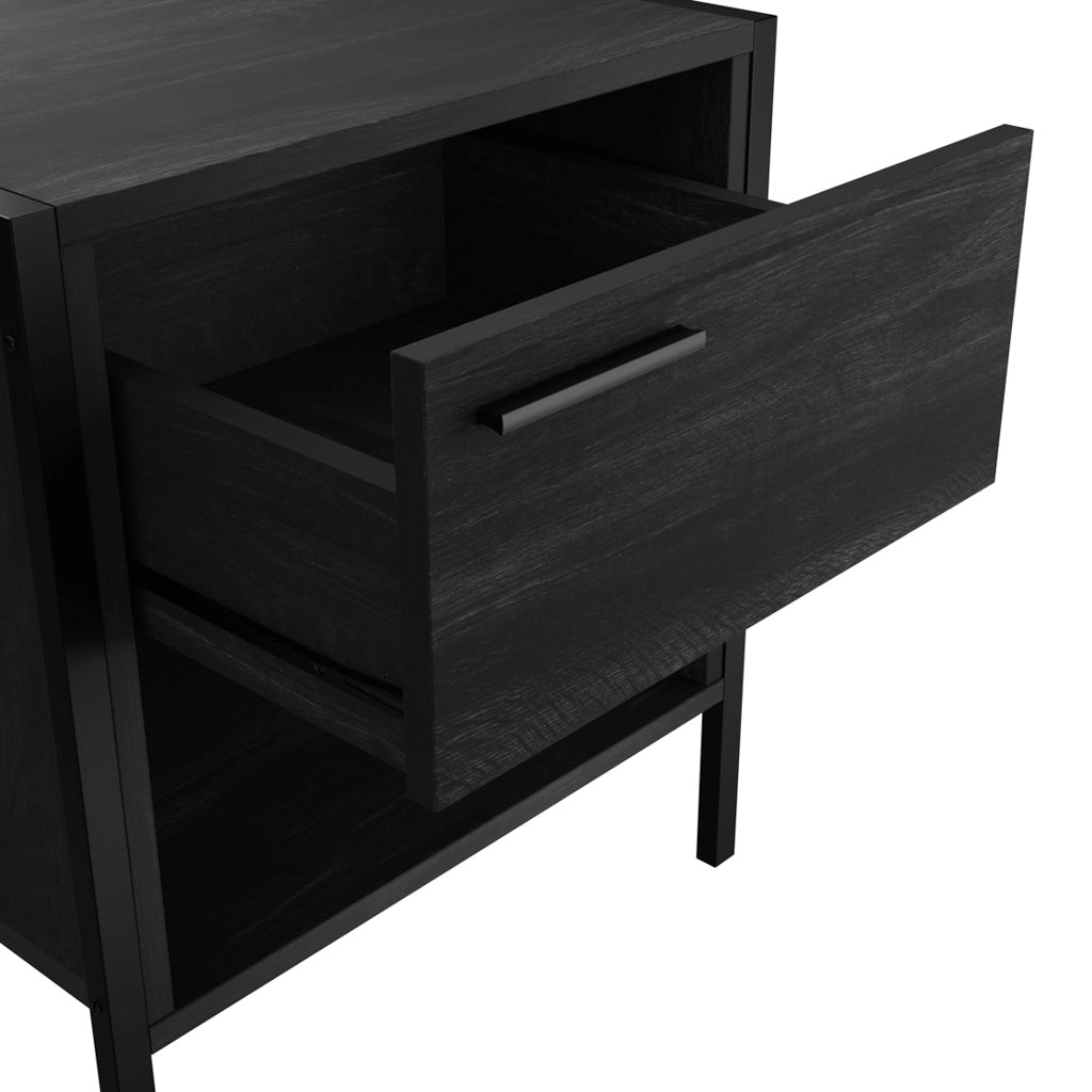 Harry Christian Home Onyx Wooden Effect Black Bedside Cabinet