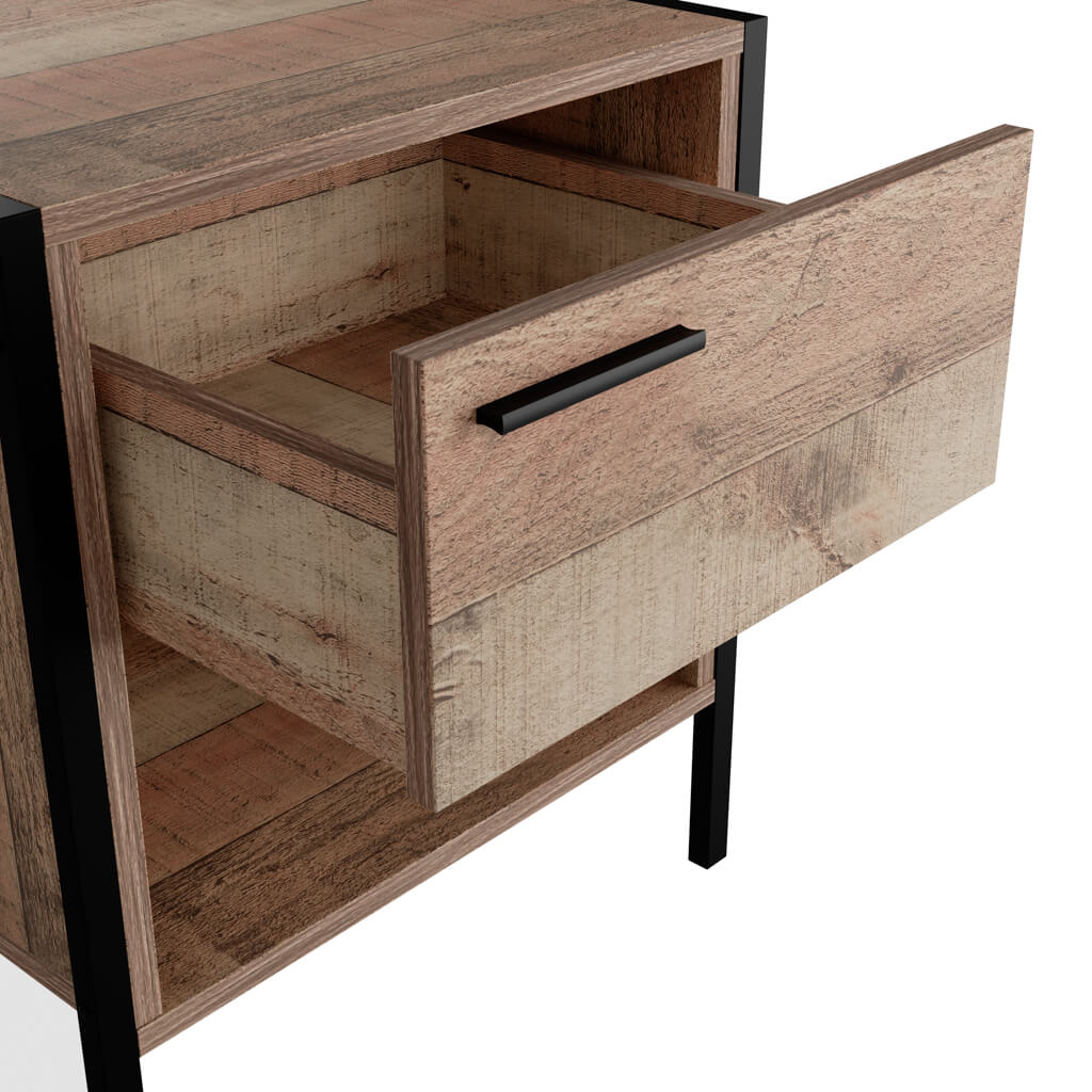 Harry Christian Home Distressed Oak Effect Bedside Cabinet