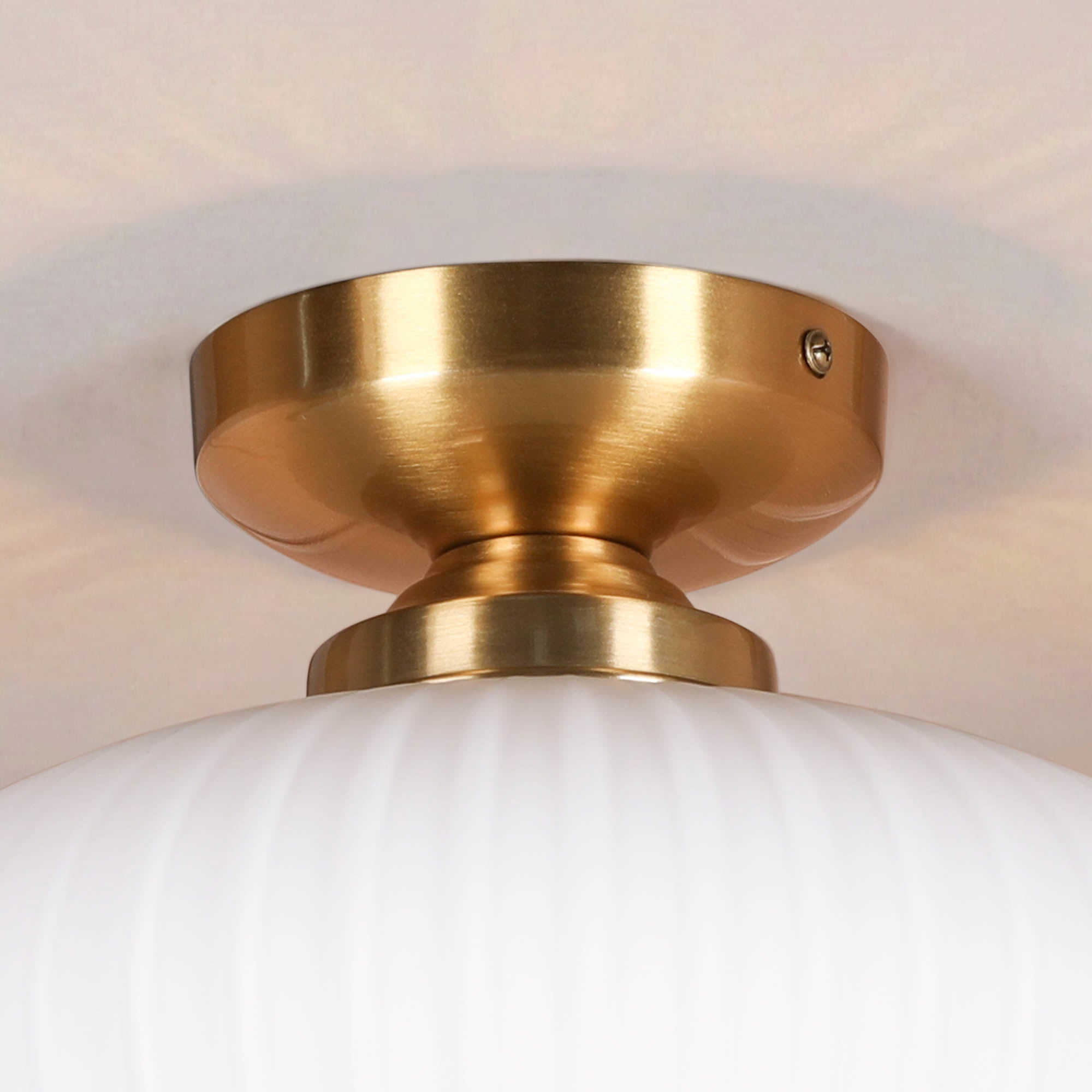 Brushed Brass Fluted Frosted Glass Flush Ceiling Light