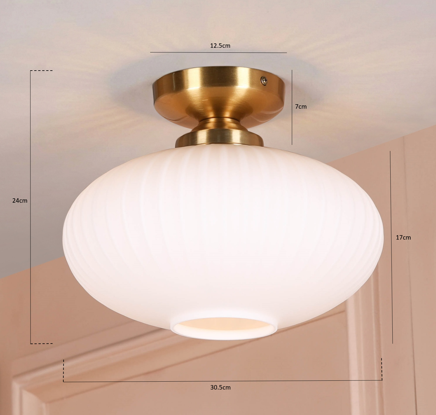 Brushed Brass Fluted Frosted Glass Flush Ceiling Light