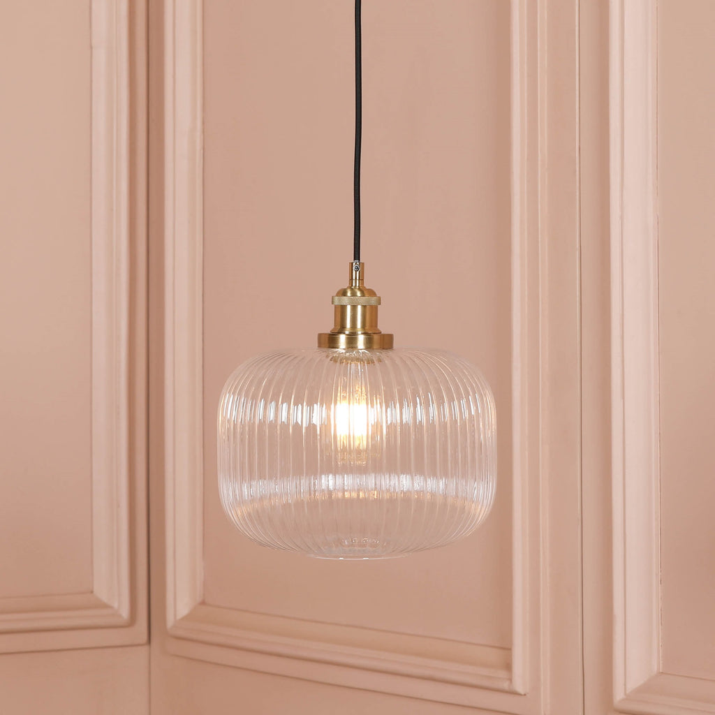 Brushed Brass Fluted Glass Pendant Ceiling Light