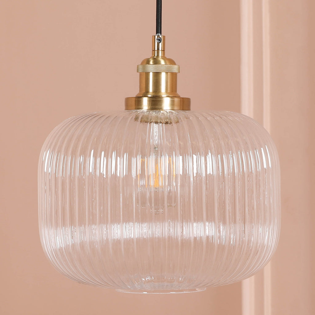 Brushed Brass Fluted Glass Pendant Ceiling Light