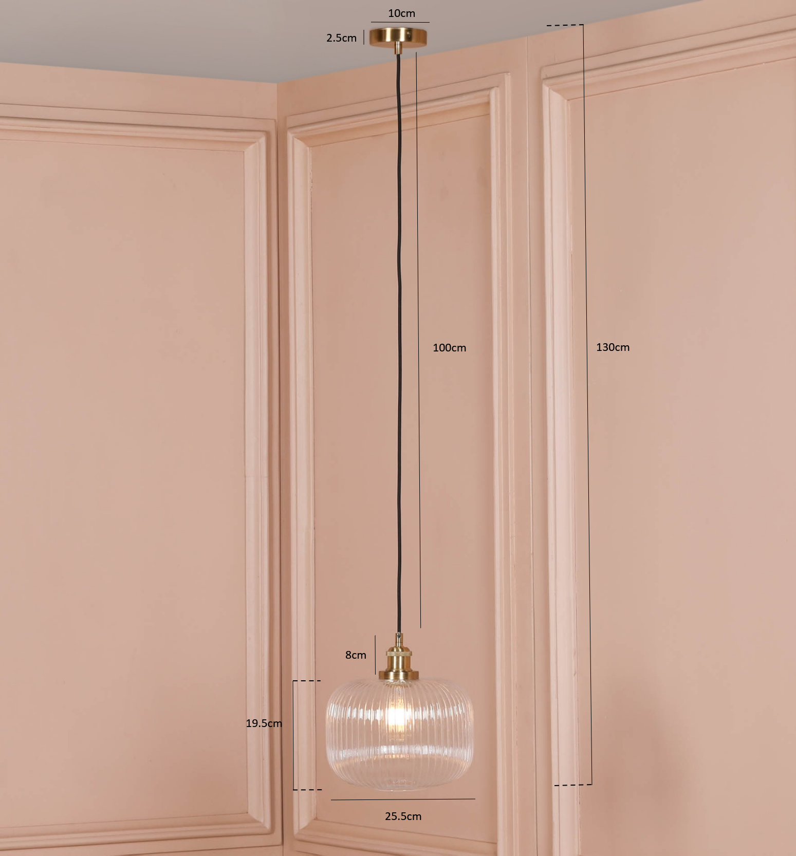 Brushed Brass Fluted Glass Pendant Ceiling Light