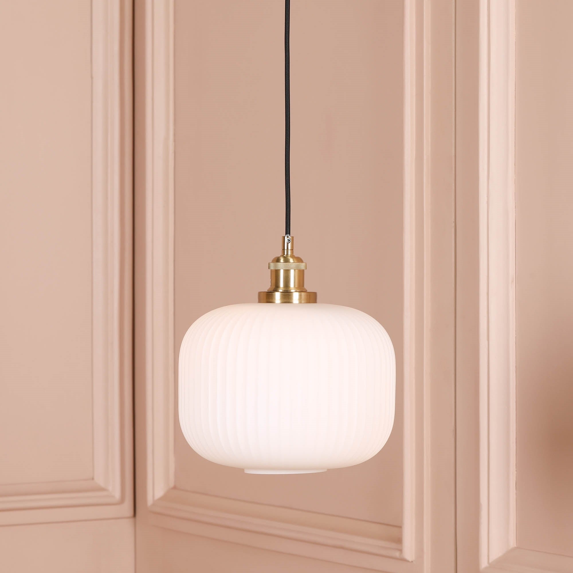 Brushed Brass Fluted Frosted Glass Pendant Ceiling Light
