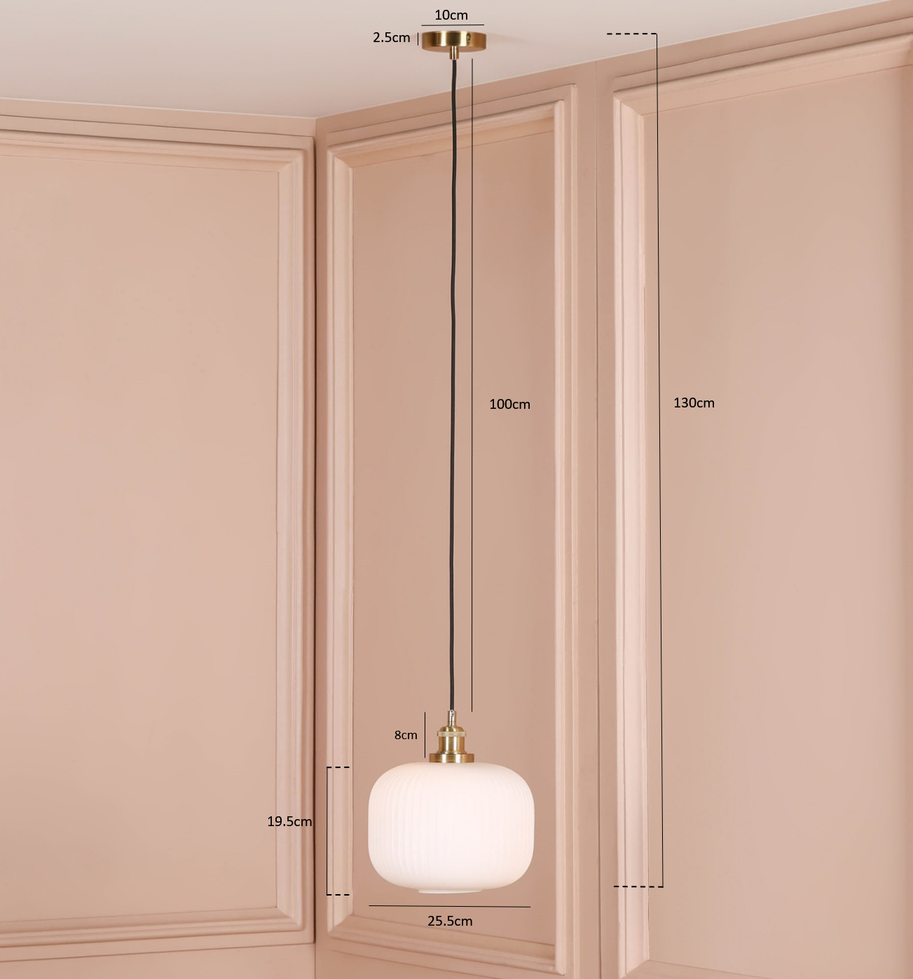 Brushed Brass Fluted Frosted Glass Pendant Ceiling Light