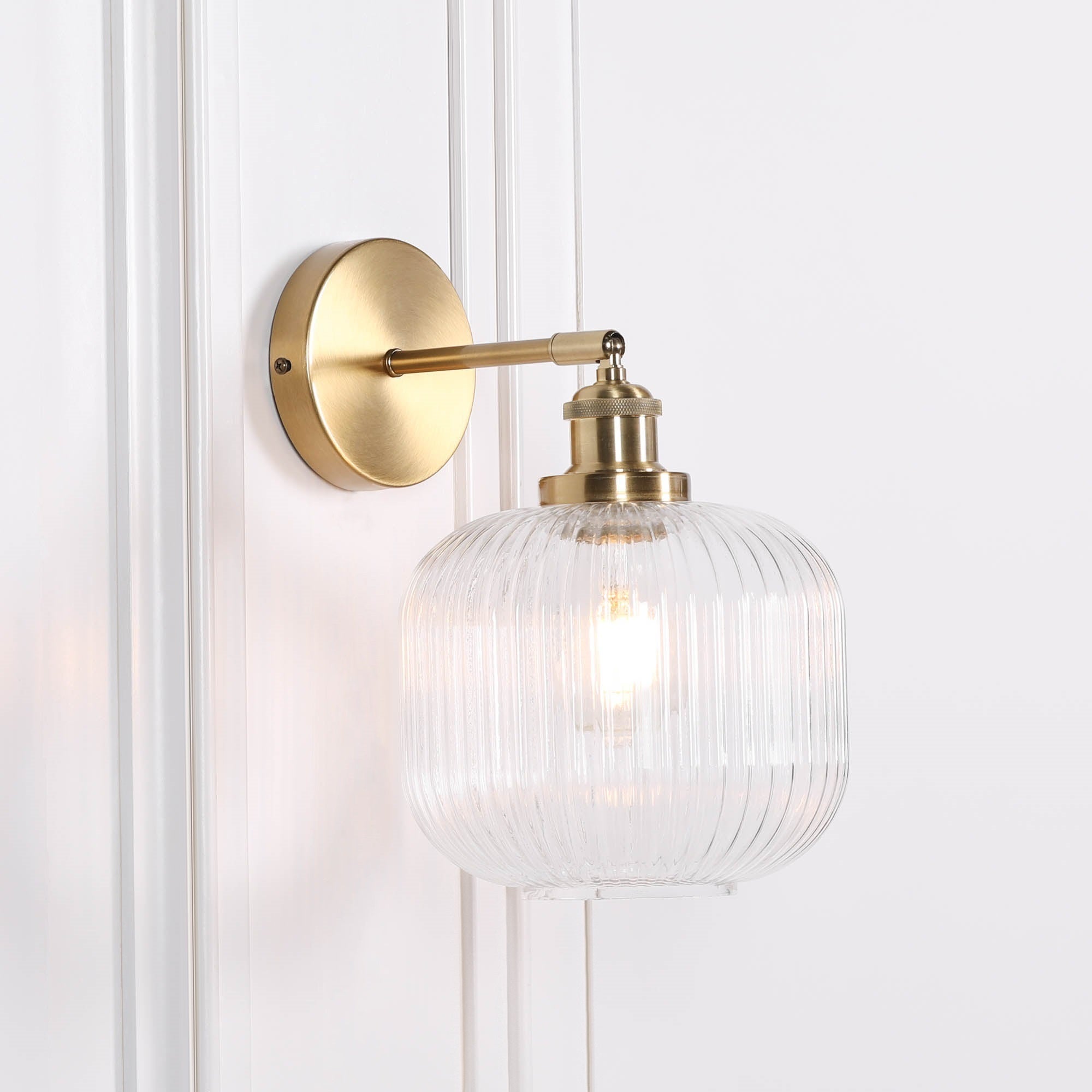 Brushed Brass Fluted Clear Glass Wall Light