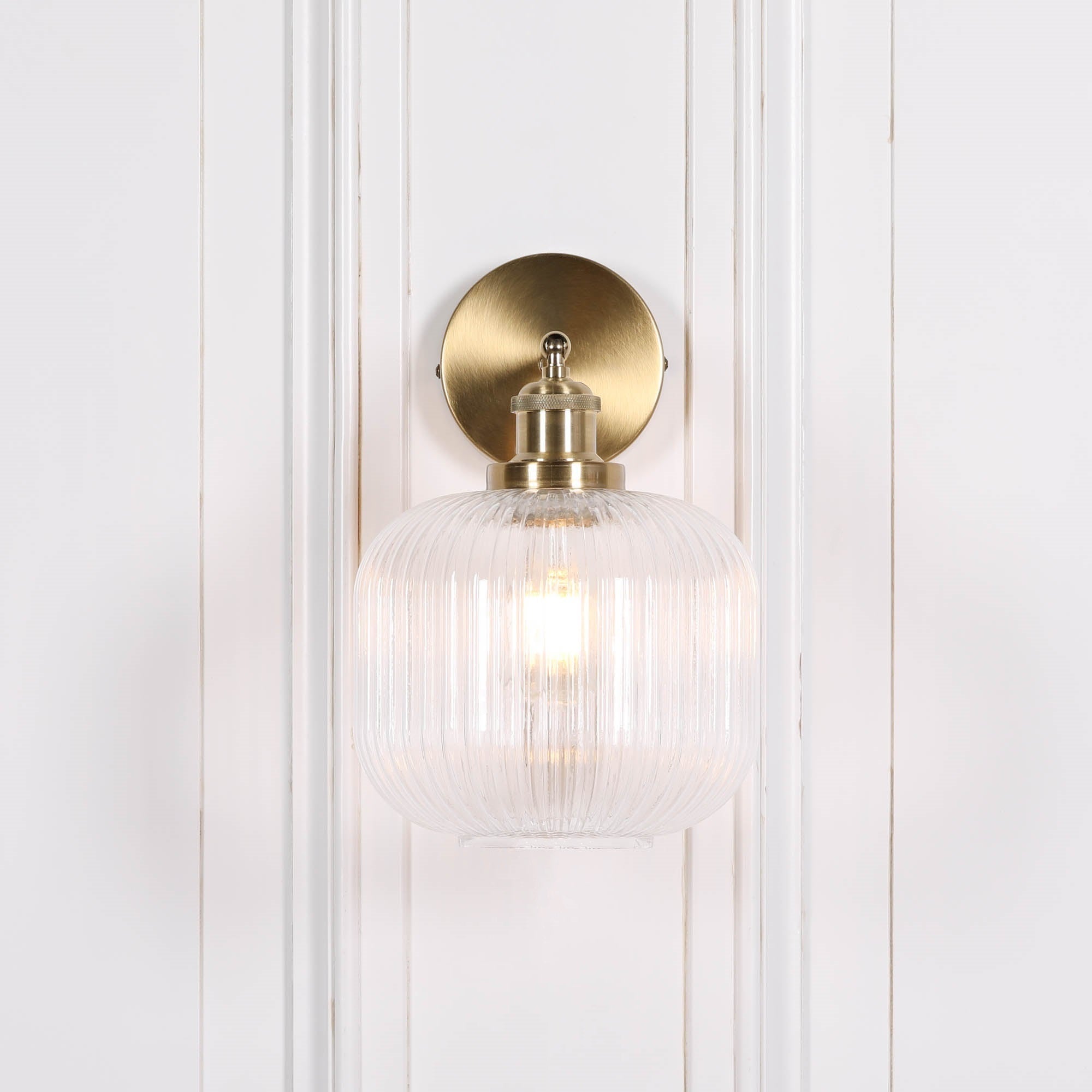 Brushed Brass Fluted Clear Glass Wall Light