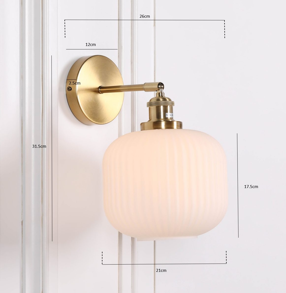Brushed Brass Fluted Frosted Glass Wall Light