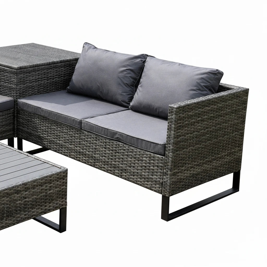 Premium Outdoor Rattan Large Corner Sofa With Central Corner Storage Box & Coffee Table Garden Set