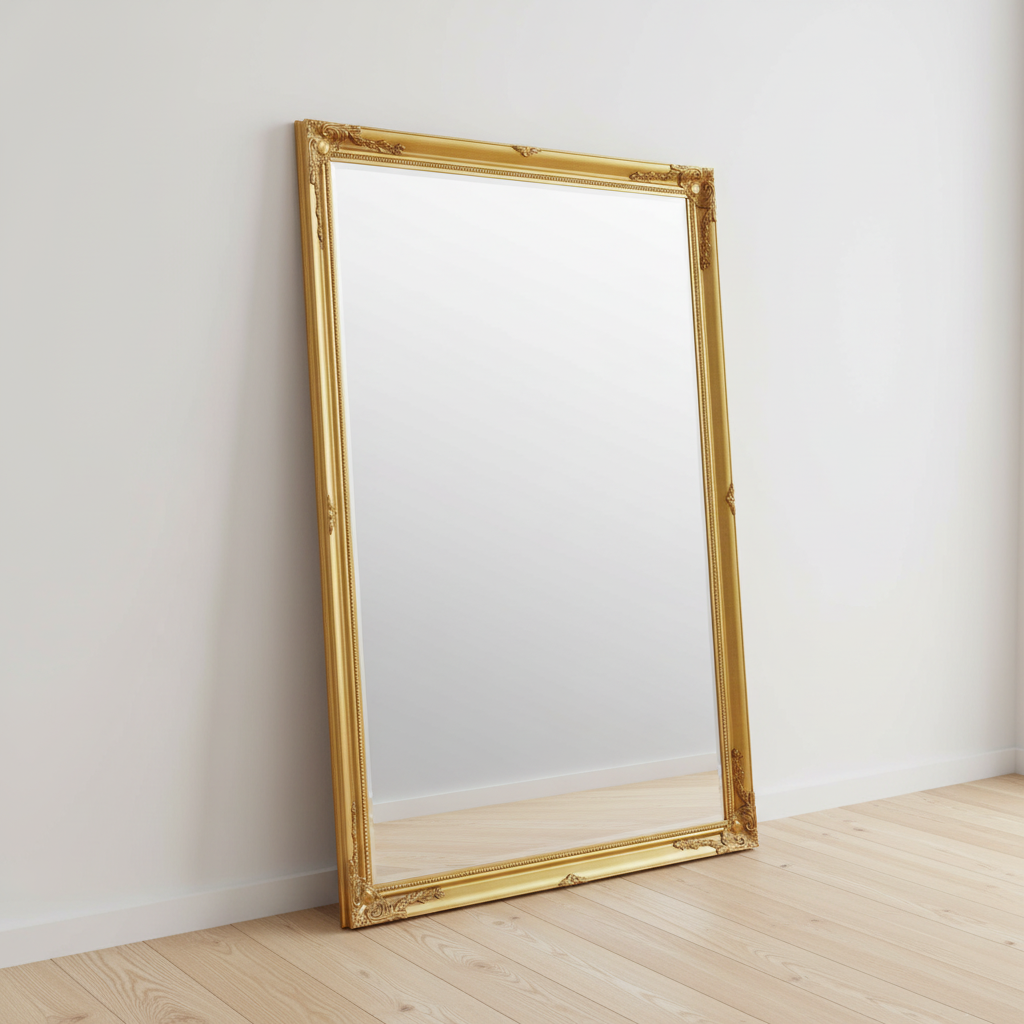 6.7 Foot Tall Extra Large Leaner Mirror in gold