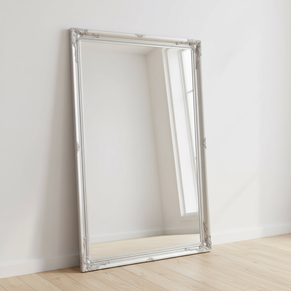 6.7 Foot Tall Extra Large Leaner Mirror in Silver