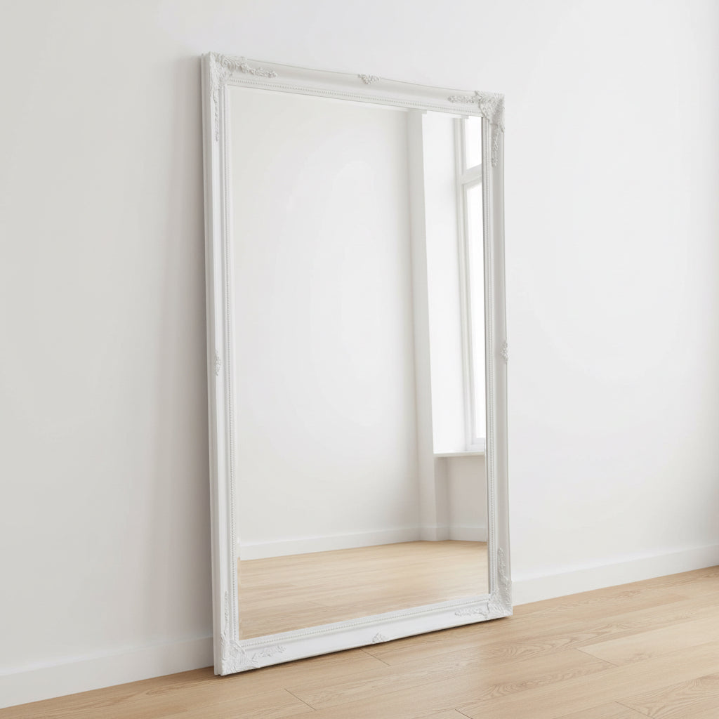 6.7 Foot Tall Extra Large Leaner Mirror in White