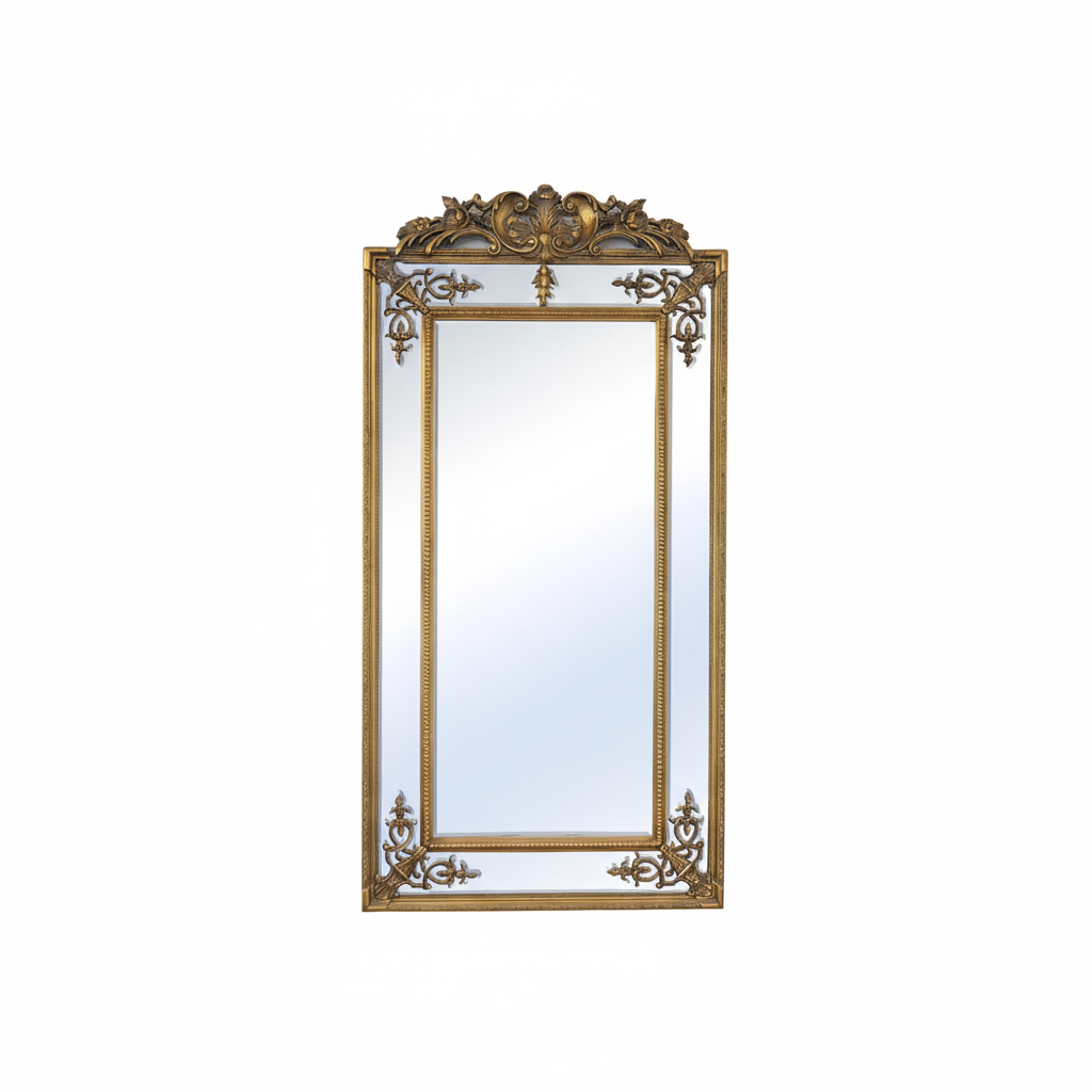 Gold Ornate Antique Design All Glass Leaner Mirror