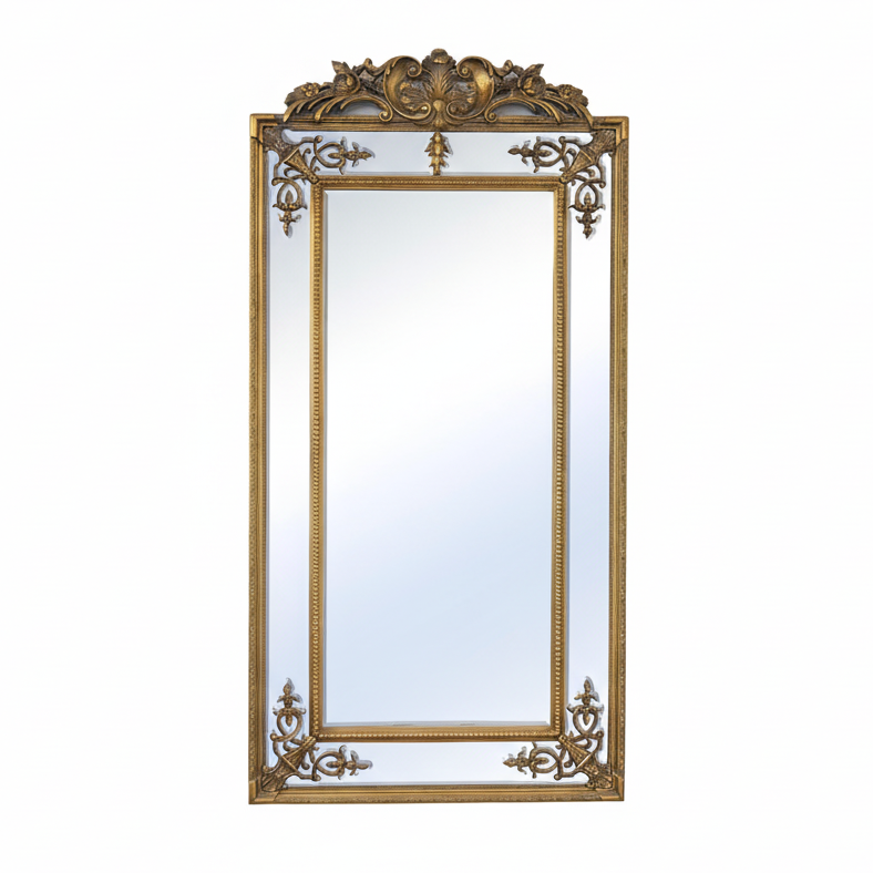 Gold Ornate Antique Design All Glass Leaner Mirror